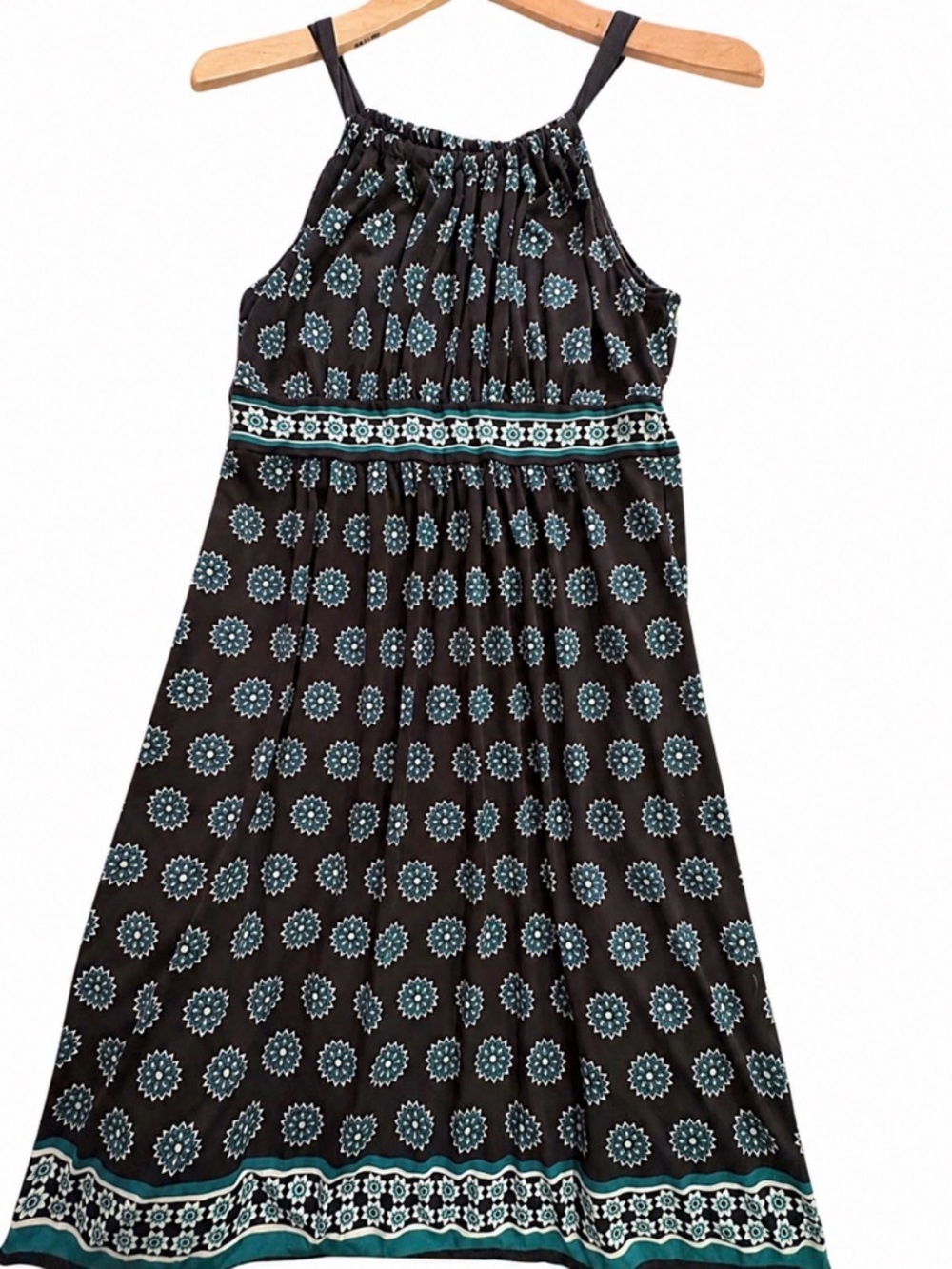 Max Studio Sleeveless Black Dress Teal Print Sundress Summer Boho Festival 🌻
